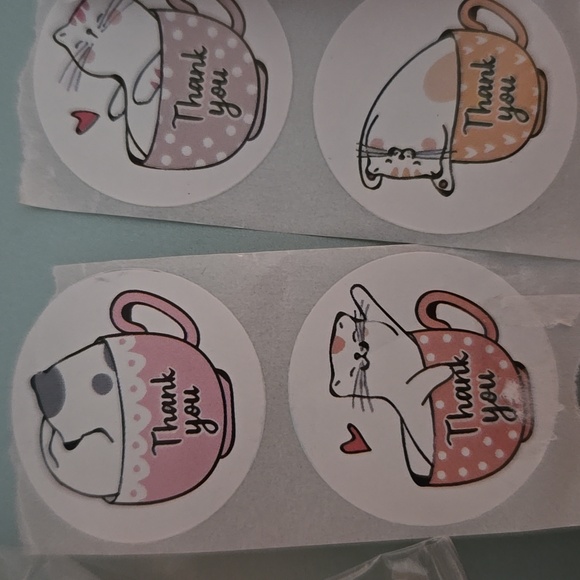 500 Roll Of Thank You Stickers With Precious Cat In Cups Design - Picture 2 of 4